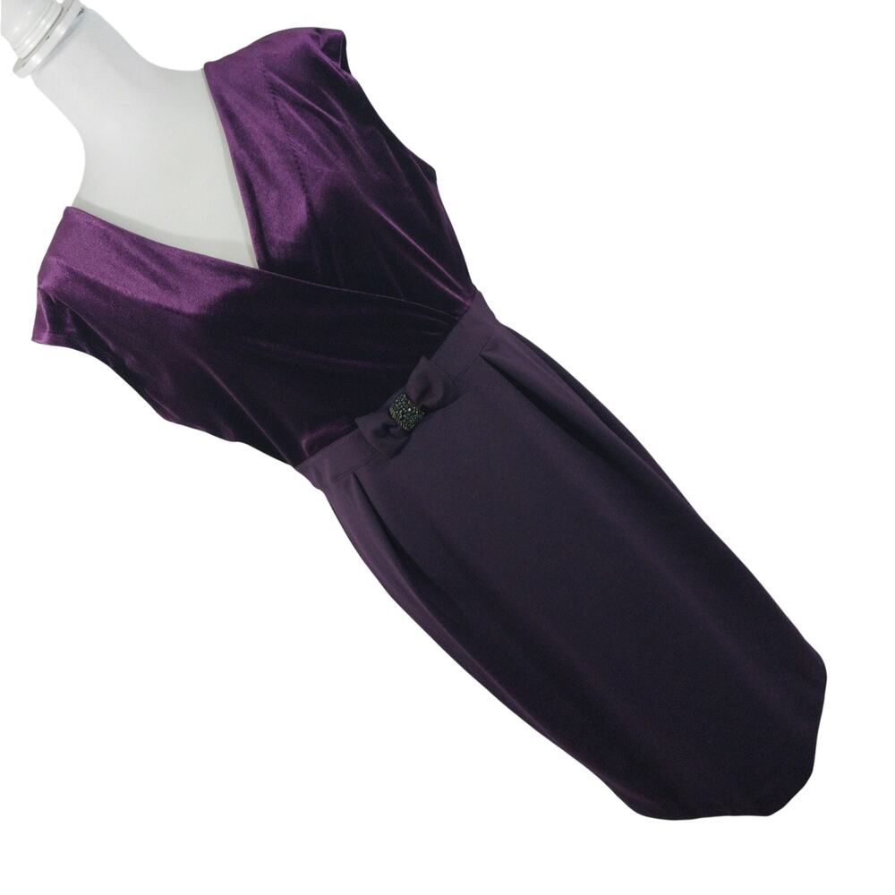 NWT! CHARTER CLUB! DEEP PURPLE & VIOLET VELVET STRETCH BOW/BEAD DETAIL DRESS! 12
